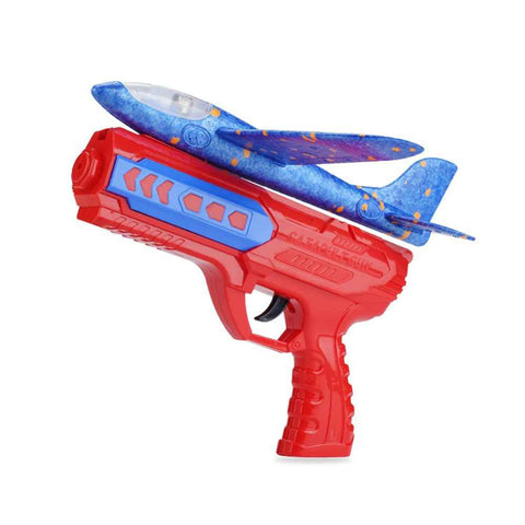 ML888-21S Children Foam Airplane Toys with Launcher Lightweight Foam Glider Catapult Plane Toy Outdoor Flying Toys for Kids - Blue Plane / Red Gun