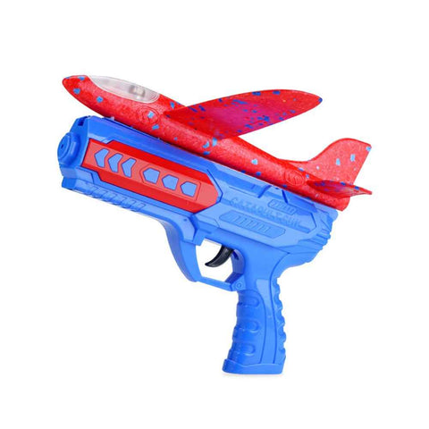 ML888-21S Children Foam Airplane Toys with Launcher Lightweight Foam Glider Catapult Plane Toy Outdoor Flying Toys for Kids - Red Plane / Blue Gun
