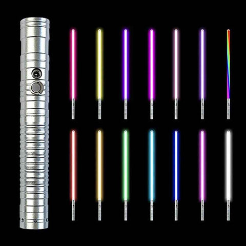 1Pc Light Up Toy Laser Sword 2 in 1 RGB Illuminating Blade 15 Color Metal Handle Luminous Sword Toy - Silver Circular Pattern
