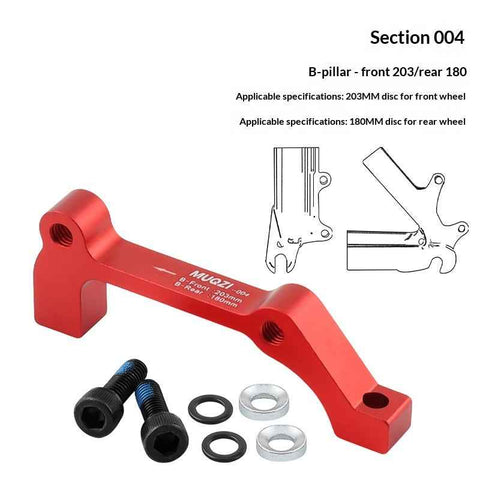 MUQZI Bike Disc Brake Adapter CNC Aluminum Alloy Disc Brake Mount Converter for MTB Road Bicycle - Red/B Type/Front 203/Rear 180