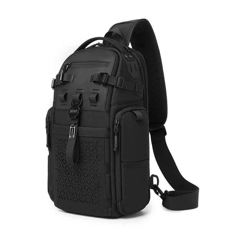 OZUKO 9844 Tactical Chest Bag Waterproof Oxford Cloth Geometric Design Crossbody Bag for Outdoor Sports - Black