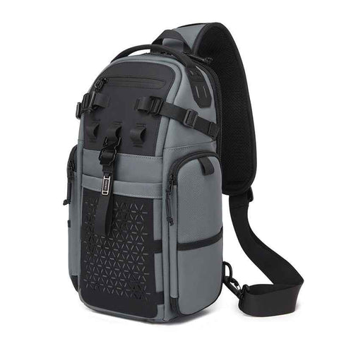 OZUKO 9844 Tactical Chest Bag Waterproof Oxford Cloth Geometric Design Crossbody Bag for Outdoor Sports - Gray