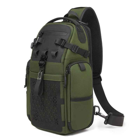 OZUKO 9844 Tactical Chest Bag Waterproof Oxford Cloth Geometric Design Crossbody Bag for Outdoor Sports - Green