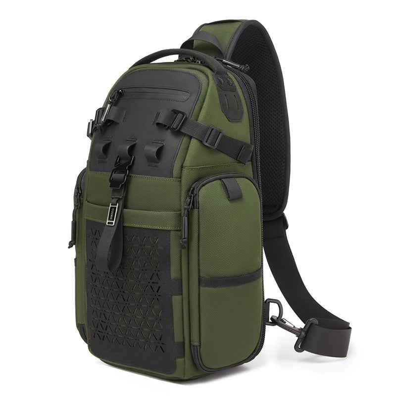 OZUKO 9844 Tactical Chest Bag Waterproof Oxford Cloth Geometric Design Crossbody Bag for Outdoor Sports - Green