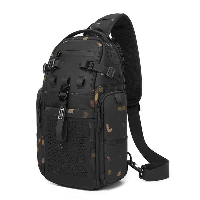 OZUKO 9844 Tactical Chest Bag Waterproof Oxford Cloth Geometric Design Crossbody Bag for Outdoor Sports - Camouflage