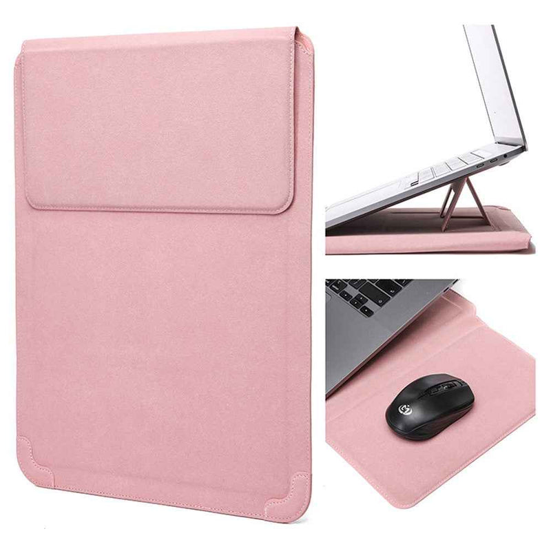 12-13.3 inch Laptop Case PU Leather Ultra-Slim Folding Stand Notebook Carrying Bag - Matte Pink