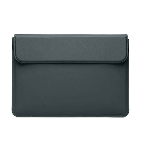 15-16 inch Leather Laptop Sleeve Ultra-Slim Computer Carrying Case with Foldable Stand and Soft Inner Lining - Blackish Green