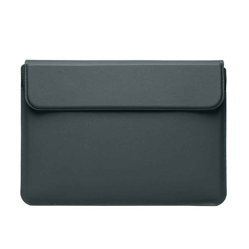 15-16 inch Leather Laptop Sleeve Ultra-Slim Computer Carrying Case with Foldable Stand and Soft Inner Lining - Blackish Green