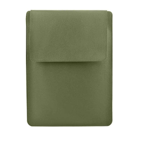 15.4-15.6 inch Notebook Carrying Bag Fold Laptop Stand Slim PU Leather Waterproof Sleeve Case - Army Green