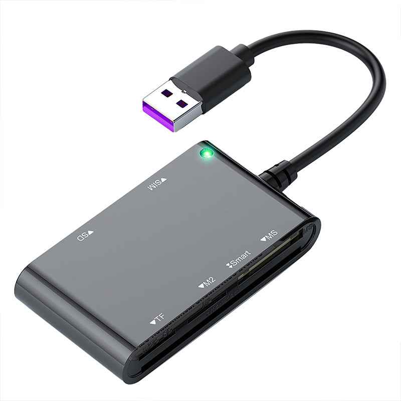 CR375-B 6-in-1 Multi-USB Smart Card Reader for Smart/MS/M2/TF/SIM/SD Cards Adapter Hub for Windows, Mac, Linux