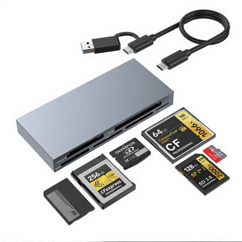 6-in-1 USB 3.1 Card Reader for SD / TF / CF / XD / CFe-A High Speed 10Gbps Type-C & USB A Multi-Card Reading Adapter