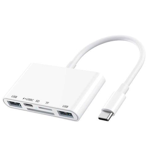 5 in 1 Type-C OTG Adapter USB-C to 2x USB 2.0, 1x USB-C PD 15W / SD TF Card Reader for iPhone/MacBook/USB C Devices
