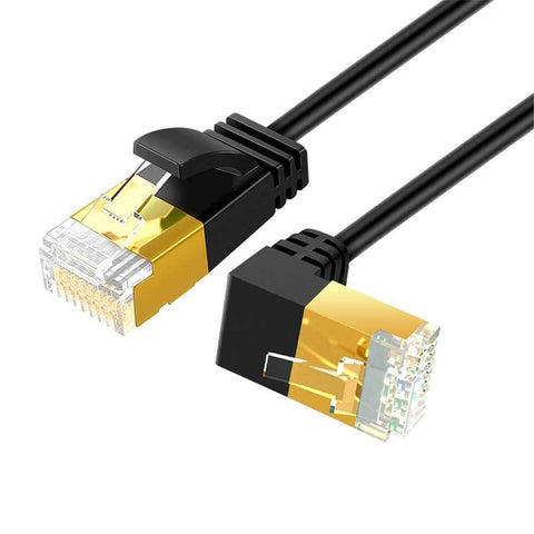 CABLECREATION CL0257 1m Elbow Design Cat7 Ethernet Cable Gigabit RJ45 LAN Cable 10Gbps Shielded Internet Network Patch Cord - Down Angle
