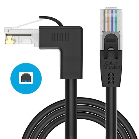 CABLECREATION 3m Cat6 Ethernet Cable 90 Degree Gigabit LAN Cable 10Gbps RJ45 Connector Internet Network Patch Cord - Down Angle