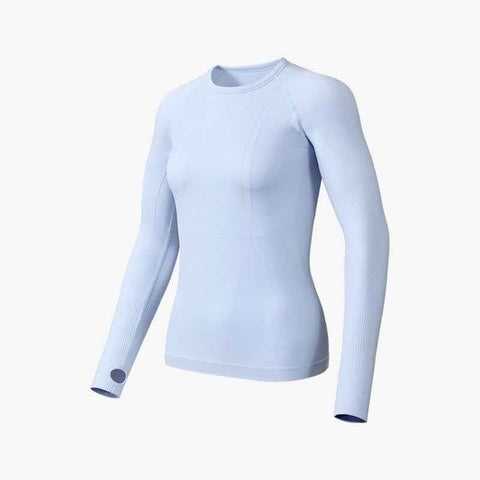 GOLOVEJOY YJ06 Yoga Top for Women Slim Fit Long Sleeve Quick Dry Fitness Top with Thumb Hole - Blue/XL