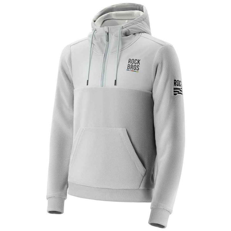 ROCKBROS 15400008 TLWY002 15400008001 Windproof Fleece Sports Hoodie Zipper Fleece Pullover Hooded Jacket with Hidden Mesh Pocket - Light Grey / S