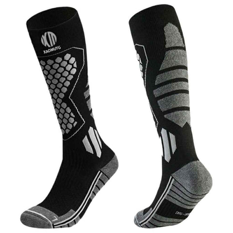 XAOMUYG L Size 40-45 Wool Blend Ski Socks Professional Winter Warm Thick Compression Long Tube Socks for Skiing Sports - Black