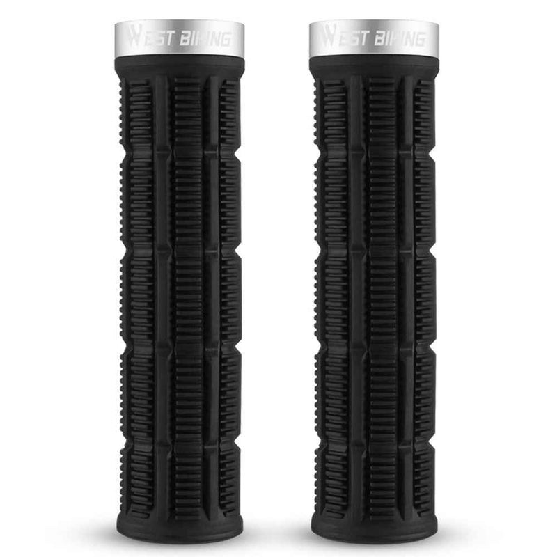 WEST BIKING YP0804089 1 Pair Anti Slip Mountain Bike Handlebar Grips Shock Absorbing Bicycle Grips - Black+Silver