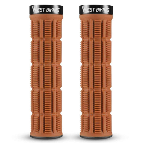 WEST BIKING YP0804089 1 Pair Anti Slip Mountain Bike Handlebar Grips Shock Absorbing Bicycle Grips - Brown