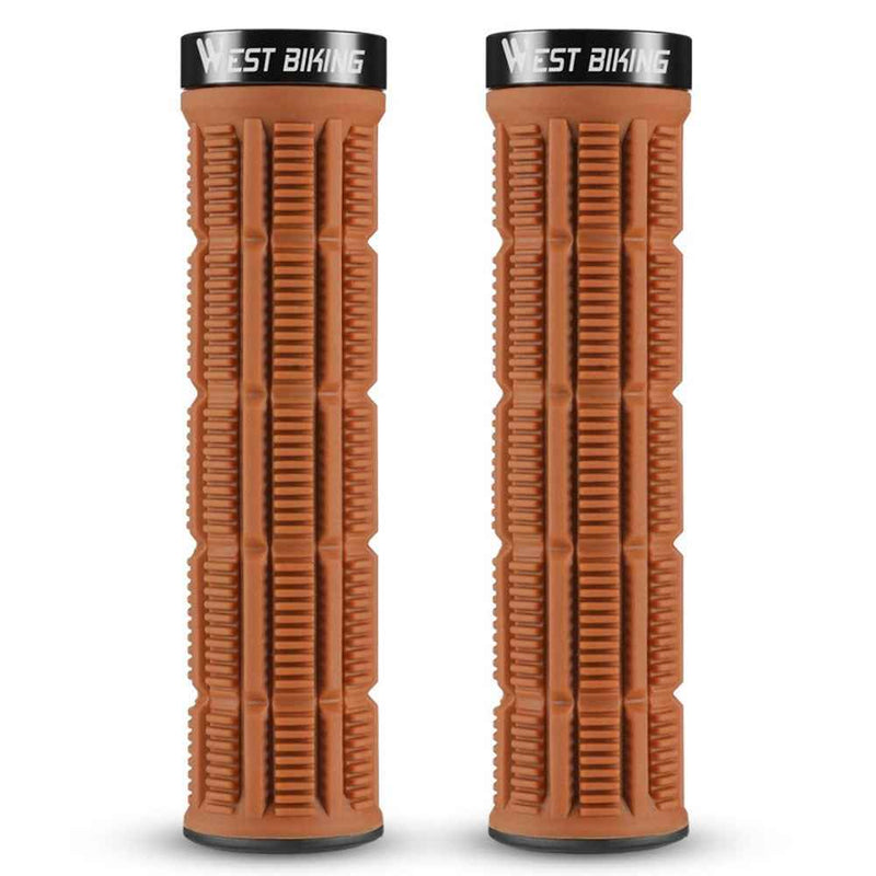 WEST BIKING YP0804089 1 Pair Anti Slip Mountain Bike Handlebar Grips Shock Absorbing Bicycle Grips - Brown