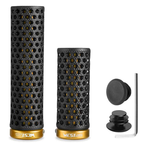WEST BIKING YP0804092 1 Pair Mountain Bike Long + Short Grips 3D Printed TPU Anti Slip Handlebar Grips - Black / Gold