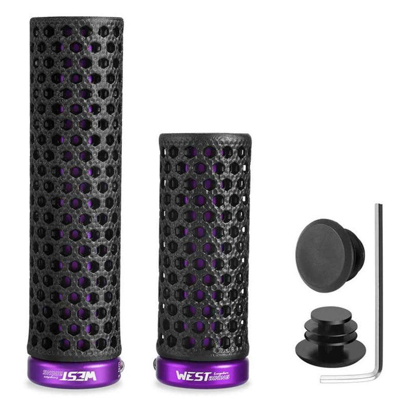 WEST BIKING YP0804092 1 Pair Mountain Bike Long + Short Grips 3D Printed TPU Anti Slip Handlebar Grips - Black / Purple
