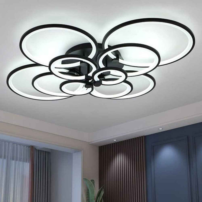 10 Heads Acrylic Circle Dimmable LED Ceiling Lamp with Remote Control for Living Room Dining Room - Black