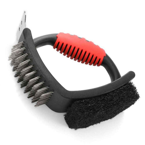 3-in-1 Barbecue Cleaning Brush Steel Wire / Copper Wire BBQ Brush Scouring Pad Scraper - Steel Wire Brush