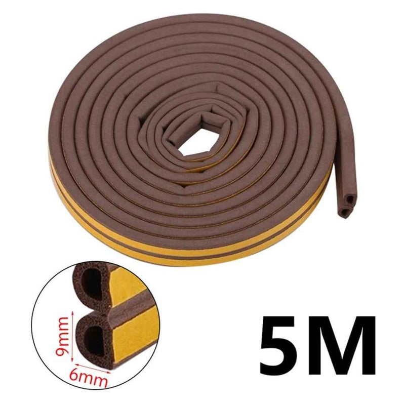 5m Self-adhesive Door Window EPDM Sealing Strip Anti-Collision Wind Stopper Sealing Tape - Brown Type D 9x6mm