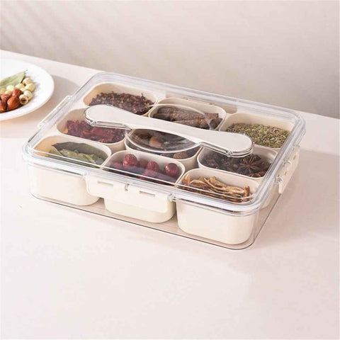 Snack Box Container Divided Serving Tray with Lid and Handle Snack Organizer (BPA Free, No FDA) - 9 Grid / Large Handle