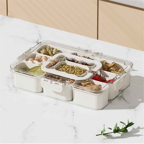 Snack Box Container Divided Serving Tray with Lid and Handle Snack Organizer (BPA Free, No FDA) - 9 Grid / Double Handle