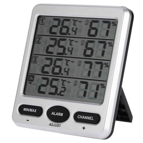 433MHz Wireless 8-Channel LCD Digital Comfort Level Alarm Function with Three Remote Sensors Thermometer Hygrometer