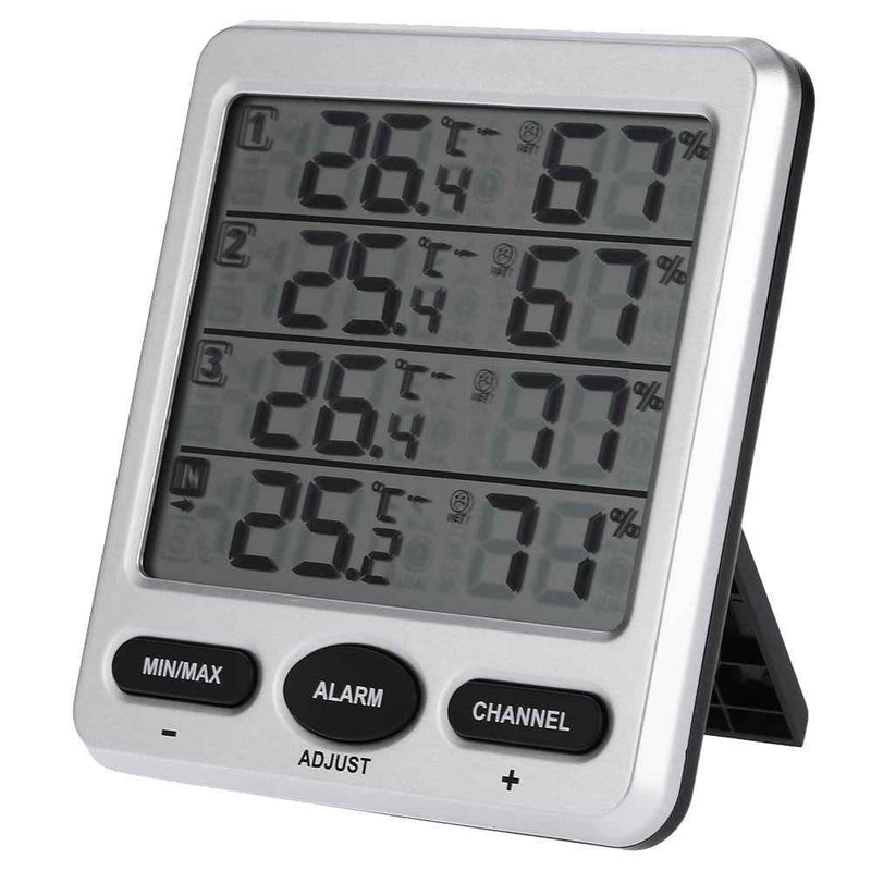 433MHz Wireless 8-Channel LCD Digital Comfort Level Alarm Function with Three Remote Sensors Thermometer Hygrometer