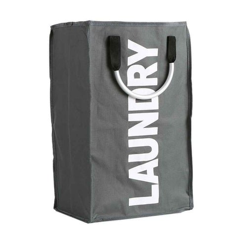 Practical Foldable Laundry Bag Washing Dirty Clothes Laundry Basket Durable Storage Bag with Alloy Handle - Dark Grey