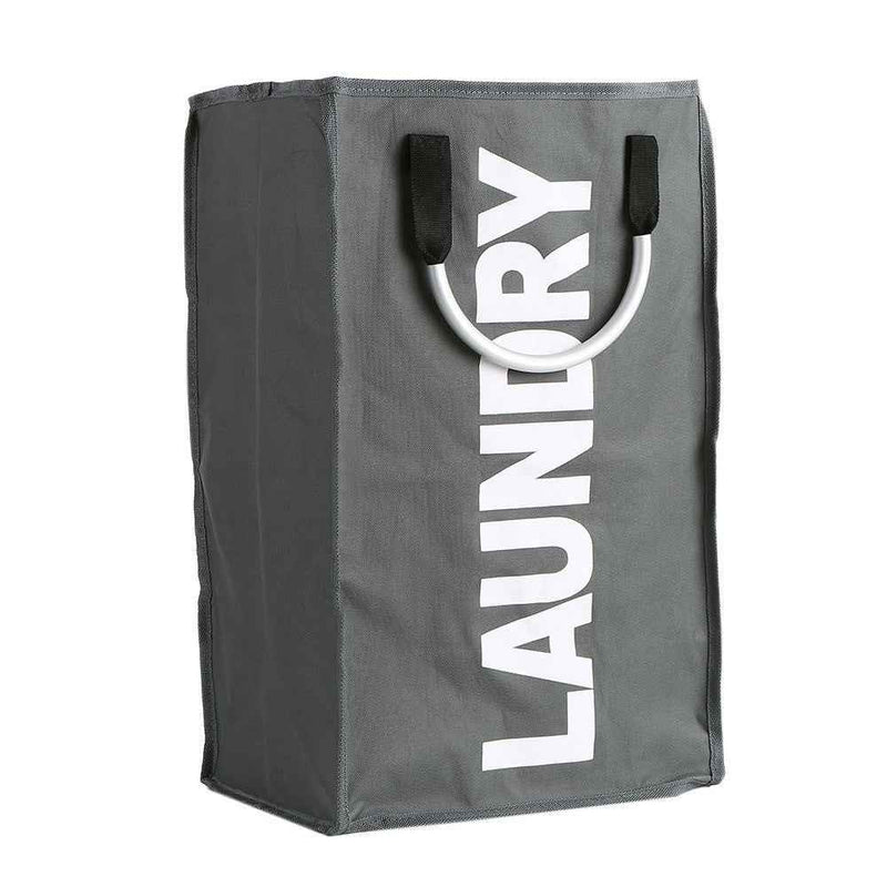 Practical Foldable Laundry Bag Washing Dirty Clothes Laundry Basket Durable Storage Bag with Alloy Handle - Dark Grey
