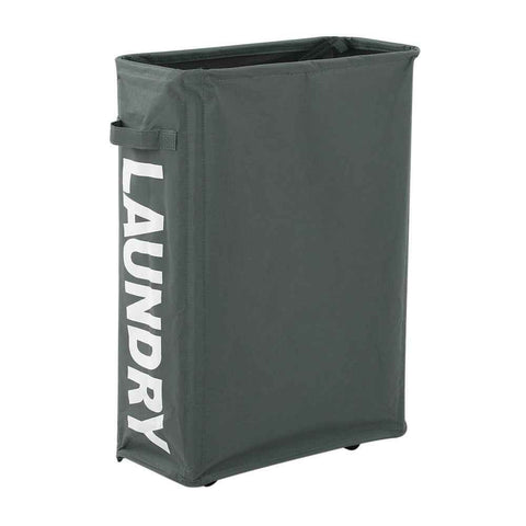 Corner Slim Foldable Oxford Cloth Laundry Basket Bin Mesh Drawstring Dirty Clothes Hamper - Grey