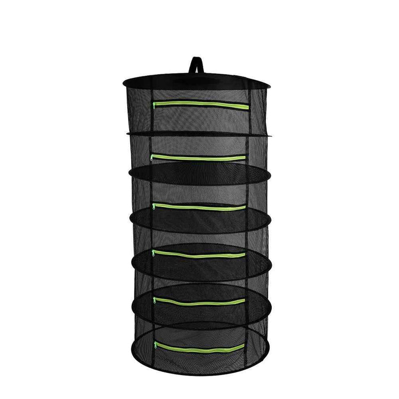 Folding Dry Rack Hanging Basket Drying Net Dryer for Herbs Flowers Buds Plants - 6 Layers / Green Zipper