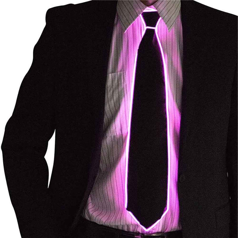 Wire Tie Flashing Cosplay LED Tie Costume Necktie Glowing DJ Bar Dance Carnival Party Masks Cool Props - Pink