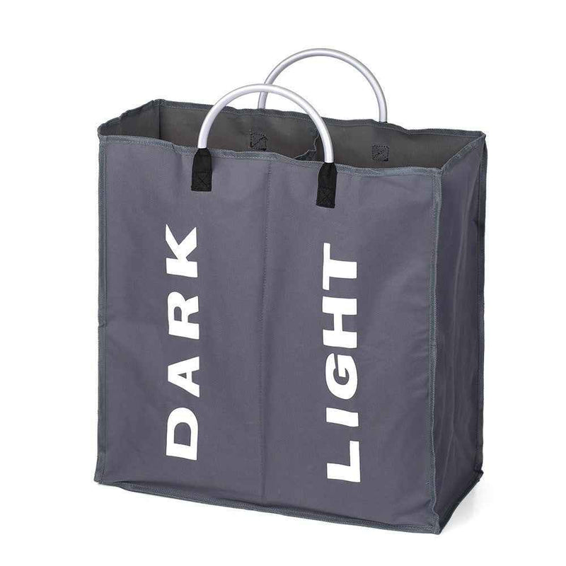 Collapsable 2-section Laundry Bag Foldable Laundry Hamper Durable Oxford Fabric Laundry Basket Clothes Sorter with Alloy Handle - Dark Grey