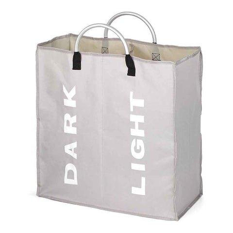 Collapsable 2-section Laundry Bag Foldable Laundry Hamper Durable Oxford Fabric Laundry Basket Clothes Sorter with Alloy Handle - Light Grey