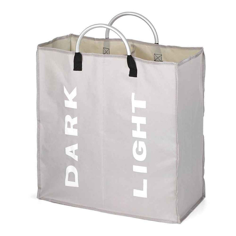 Collapsable 2-section Laundry Bag Foldable Laundry Hamper Durable Oxford Fabric Laundry Basket Clothes Sorter with Alloy Handle - Light Grey