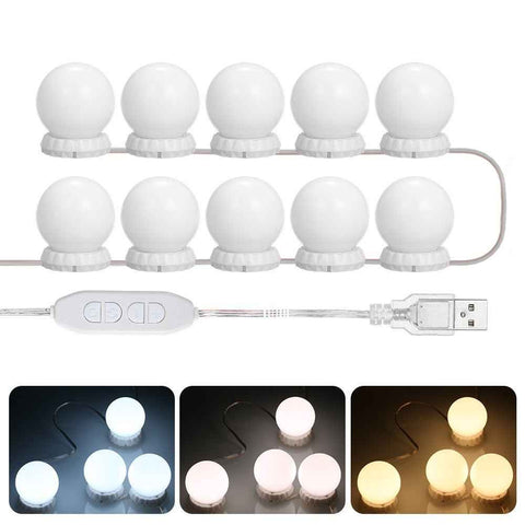 3 Lighting Modes Vanity LEDs Mirror Lights Kit with 10 Bulbs Adjustable 10 Brightness USB Mirror String Light for Makeup Dressing Table