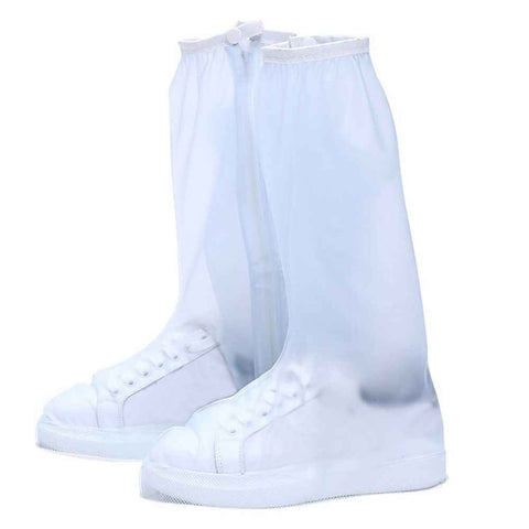 1Pair Waterproof Shoes Cover Transparent Foldable Reusable Slip Resistant Rain Boot Shoes Covers Overshoes High Leg Protector with Zipper - L