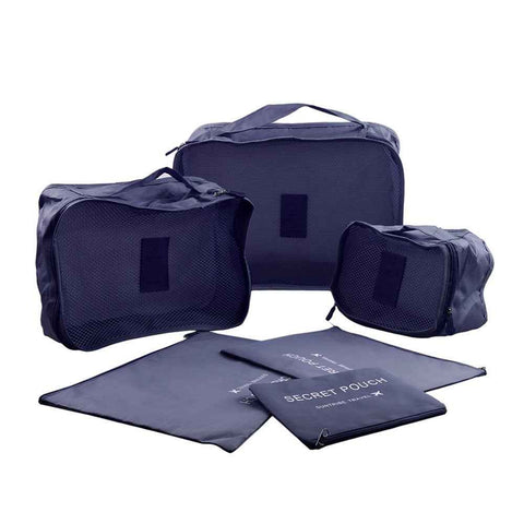 6 Pcs/Set Square Travel Luggage Storage Bags Clothes Organizer Pouch Bag - Dark Blue