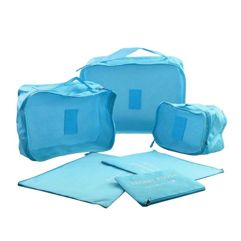 6 Pcs/Set Square Travel Luggage Storage Bags Clothes Pouch Case Organizing Storage Bag - Baby Blue