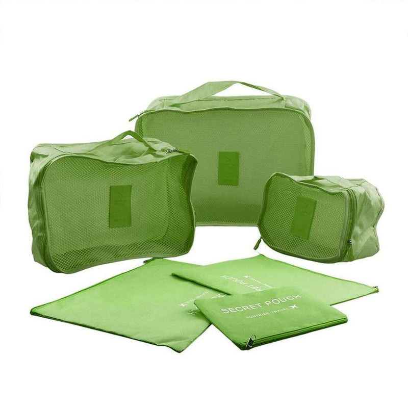 6 Pcs/Set Square Travel Luggage Clothes Organizer Storage Bags - Green