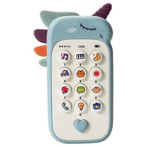 Kids Learning Phone Toy Educational Music Story Bilingual Development with Interactive Light-Up Buttons - 188-7 Blue-Unicorn Mobile