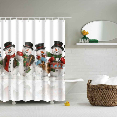 Christmas Waterproof Polyester Bathroom Shower Curtain Decor with Hook, Size: 150cm x 180cm - Four Snowmen