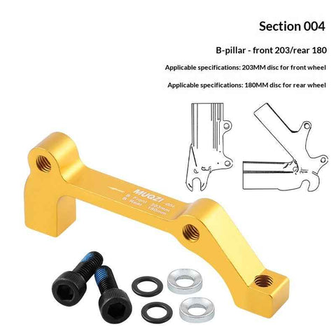 MUQZI Bike Disc Brake Adapter CNC Aluminum Alloy Disc Brake Mount Converter for MTB Road Bicycle - Gold/B Type/Front 203/Rear 180
