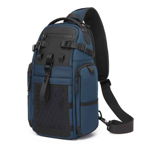 OZUKO 9844 Tactical Chest Bag Waterproof Oxford Cloth Geometric Design Crossbody Bag for Outdoor Sports - Blue
